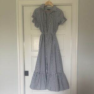 J. Crew Amelia maxi shirtdress in NAVY and white stripe cotton poplin